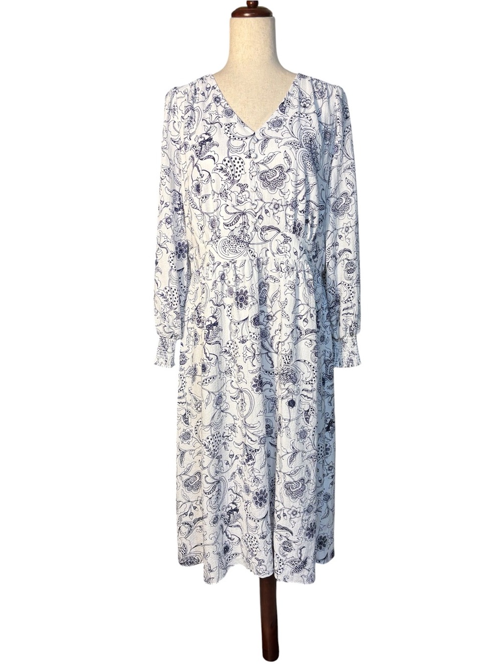 NWT Talbots Blue White Floral Paisley Midi Dress Cottagecore Size 12P